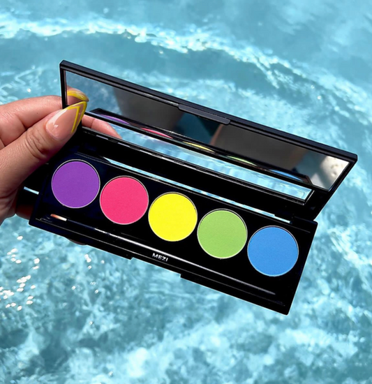 MEZI Cosmetics Water Activated Liner Palette Neon Nights, Bright Pigment 5 Colors, Face and Body Paint, FX Makeup