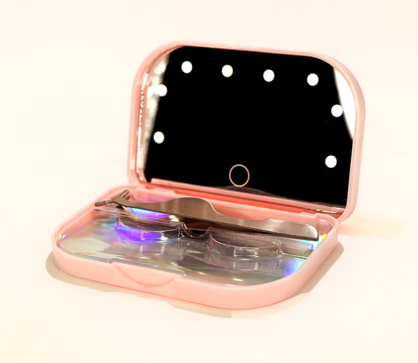 MEZI Cosmetics LED Travel Mirrors with Lash Storage and Tweezers - Perfect for On-the-Go Beauty 120-140 Hour Battery Life