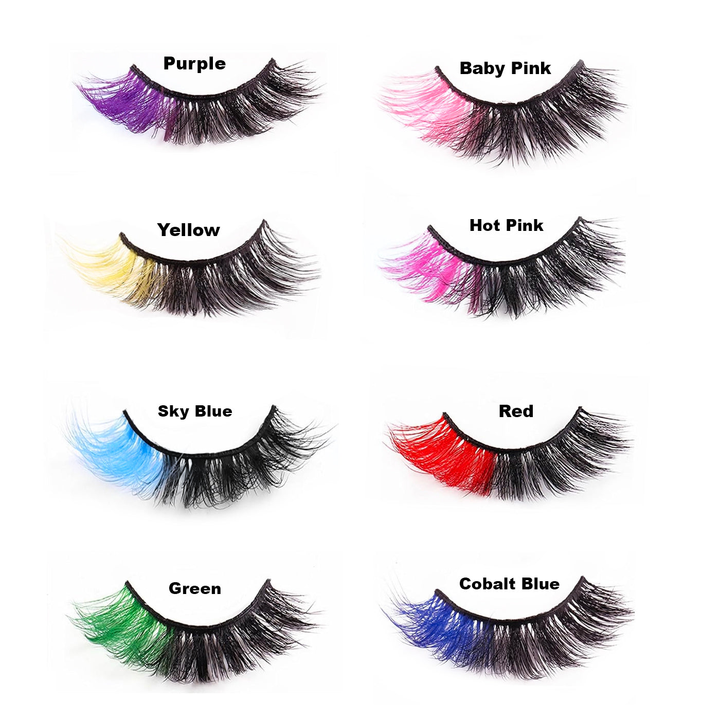 MEZI Cosmetics ColorFlare Lashes - Assorted Colors: Purple, Baby Pink, Yellow, Hot Pink, Sky Blue, Red, Green, Cobalt Blue, Strip Lashes