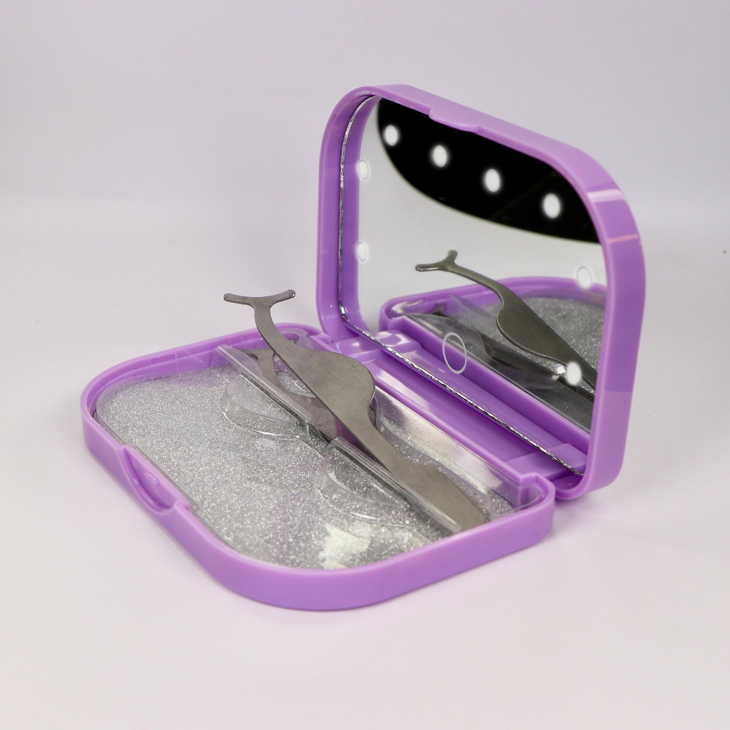 MEZI Cosmetics LED Travel Mirrors with Lash Storage and Tweezers - Perfect for On-the-Go Beauty 120-140 Hour Battery Life